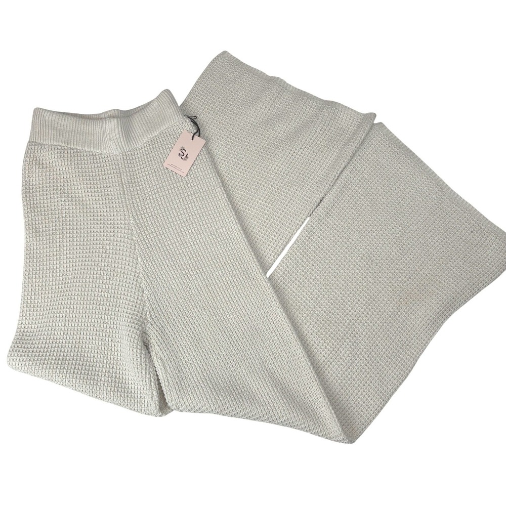 NWT Sincerely Jules Sweater Pants S Waffle Knit Wide Leg Cream S Lounge Soft Gir